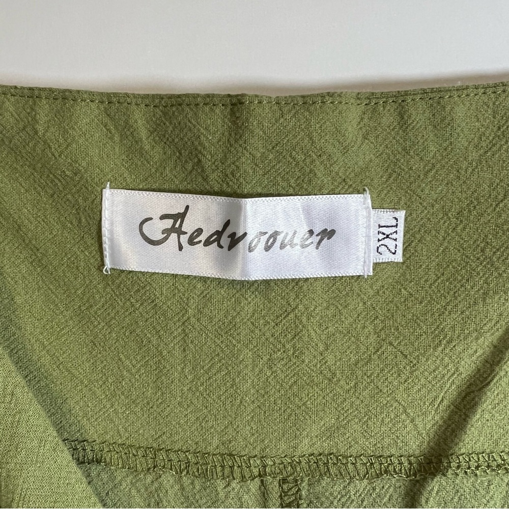 Aedvoouer Sage Green Wide Leg Linen Blend Jumpsuit Romper Overalls SZ XL / XXL - Picture 7 of 14